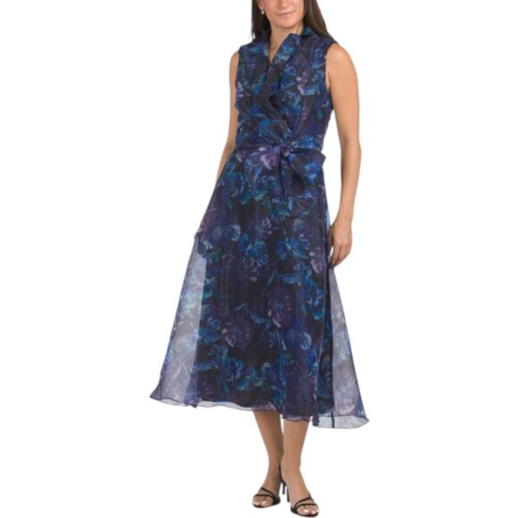 JULIA JORDAN V-neck Lapel Collar Organza Midi Dress - Picture 1 of 3